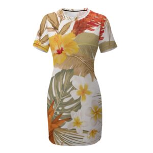 Hibi Hibiscus Crew Neck Short Sleeve Dress