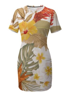 Hibi Hibiscus Crew Neck Short Sleeve Dress