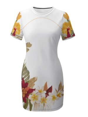 Hilo Hibiscus Crew Neck Short Sleeve Dress