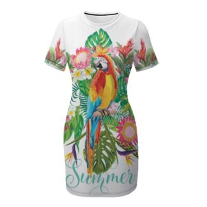 Eria Parrot Crew Neck Short Sleeve Dress