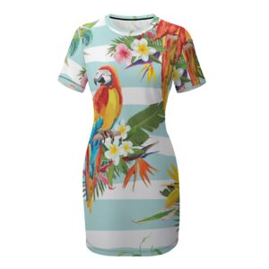 Aros Parrot Crew Neck Short Sleeve Dress