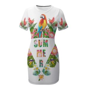 Eros Parrot Crew Neck Short Sleeve Dress