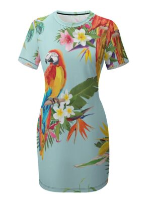 Aria Parrot Crew Neck Short Sleeve Dress