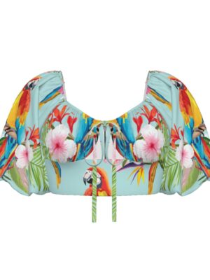 Aria Parrot Puff Sleeve Cropped Top