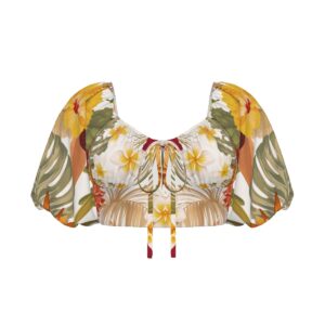Hibi Hibiscus Puff Sleeve Cropped Top