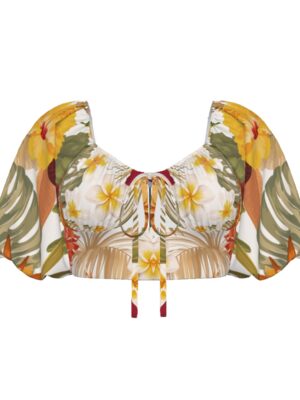 Hibi Hibiscus Puff Sleeve Cropped Top
