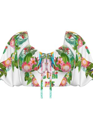 Eros Parrot Puff Sleeve Cropped Top