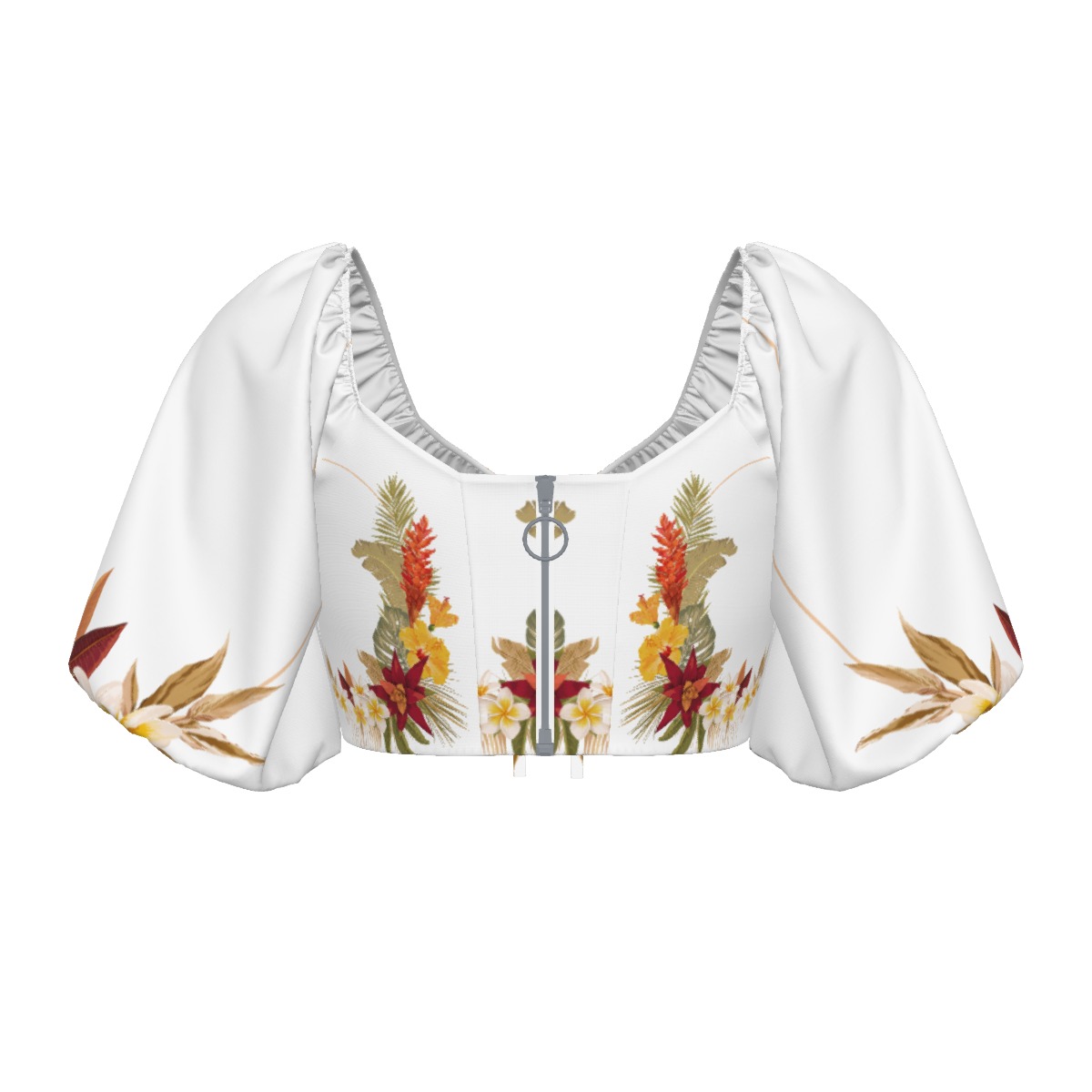 Hilo Hibiscus Puff Sleeve Cropped Top - Image 2