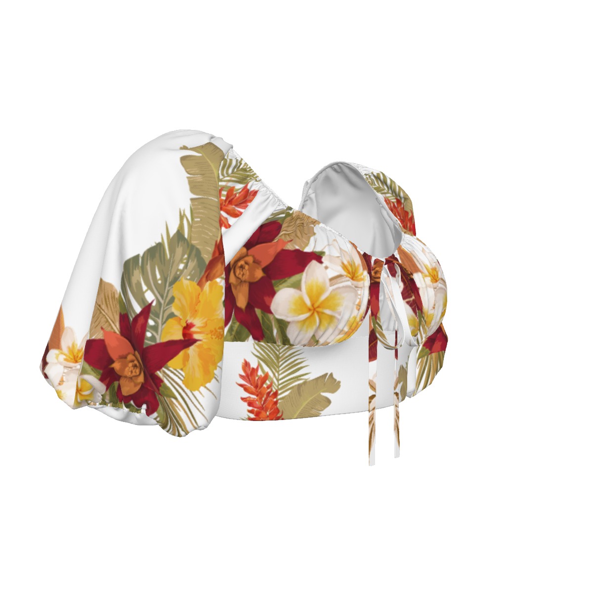 Hilo Hibiscus Puff Sleeve Cropped Top - Image 3