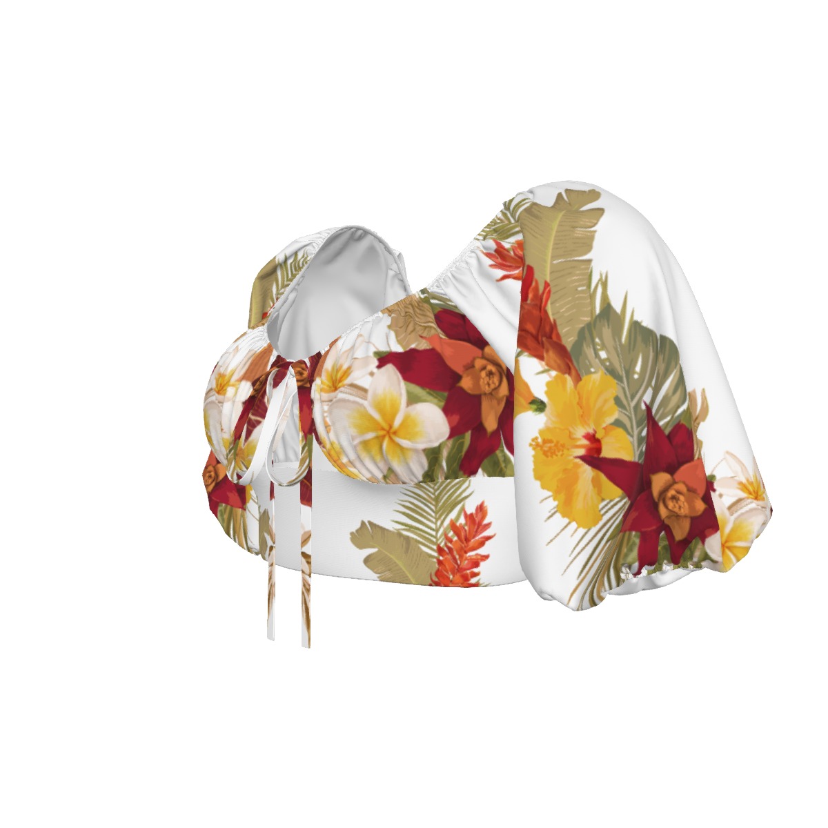 Hilo Hibiscus Puff Sleeve Cropped Top - Image 4