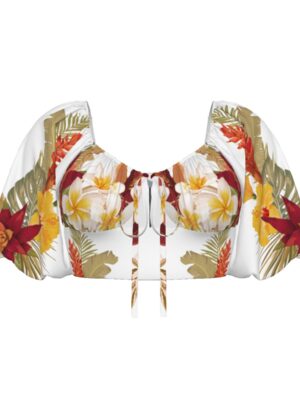 Hilo Hibiscus Puff Sleeve Cropped Top