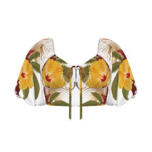 Lilo Hibiscus Puff Sleeve Cropped Top