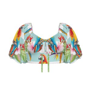 Aros Parrot Puff Sleeve Cropped Top