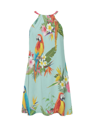 Aria Parrot Rayon Halter Dress