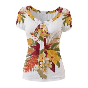 Lilo Hibiscus Puff Sleeve Pleated T-Shirt
