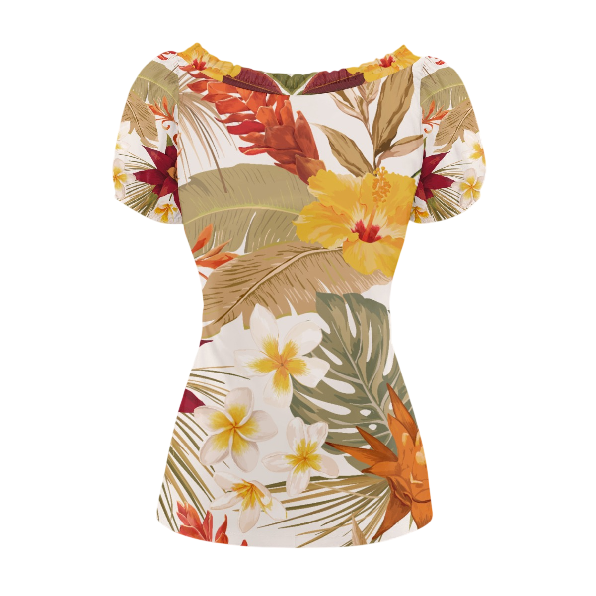 Hibi Hibiscus Puff Sleeve Pleated T-Shirt - Image 2