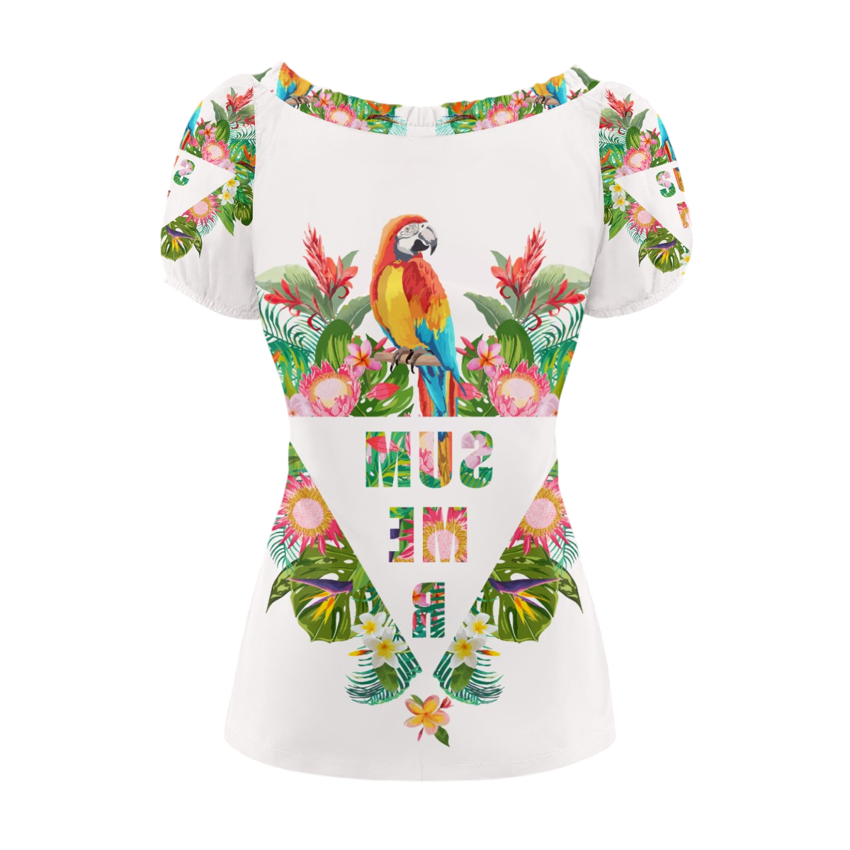 Eros Parrot Puff Sleeve Pleated T-Shirt - Image 2