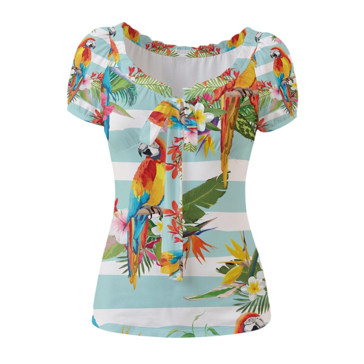 Aros Parrot Puff Sleeve Pleated T-Shirt