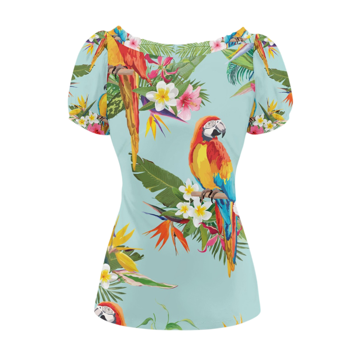 Aria Parrot Puff Sleeve Pleated T-Shirt - Image 2