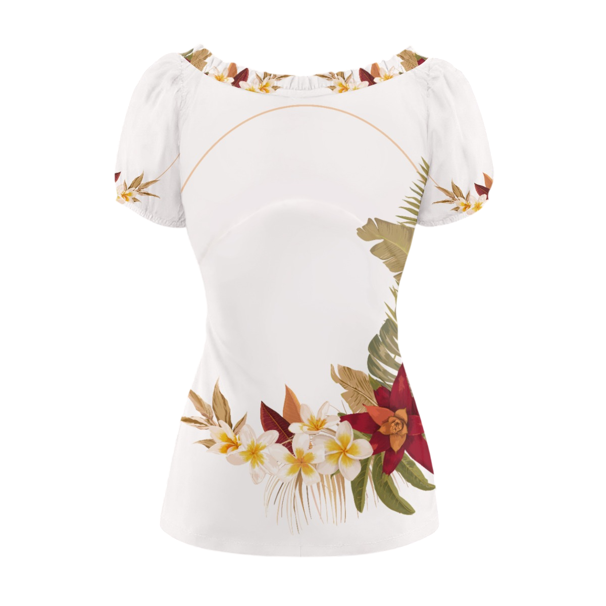 Hilo Hibiscus Puff Sleeve Pleated T-Shirt - Image 2